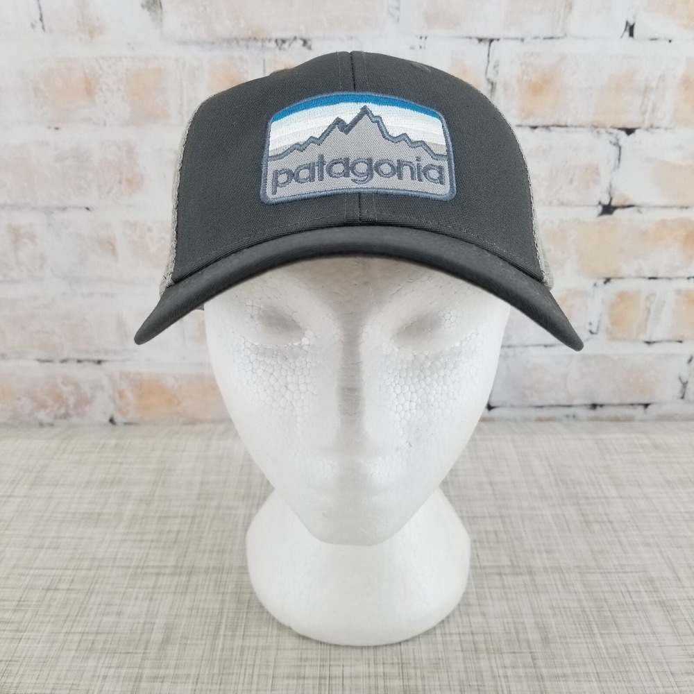Patagonia Line Logo Snapback Trucker Hat/Cap Grey Adjustable Organic Cotton